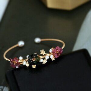 Mini Freshwater Pearls and Gems Sterling Silver Gold Plated Bangle